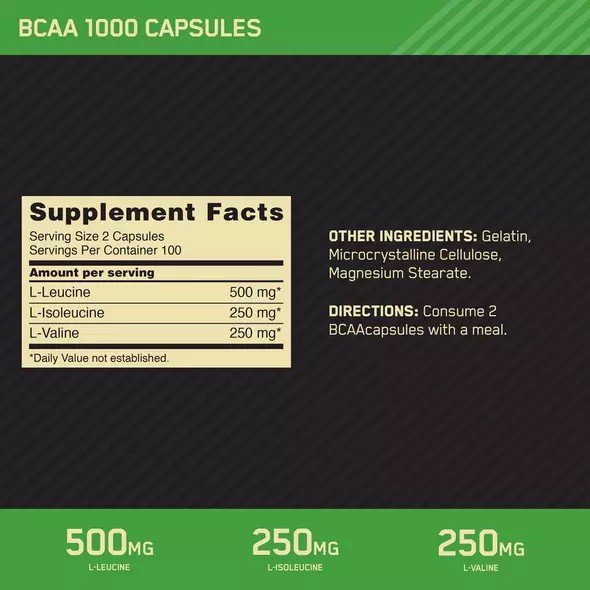 Optimum Nutrition BCAA 1000 200 Capsules (100 Servings) Greece | 91MSFQREC