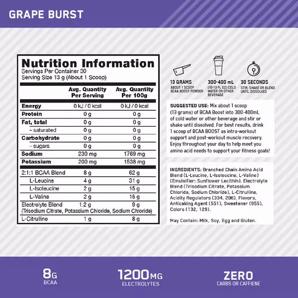 Optimum Nutrition BCAA Boost Grape 30 Serves Greece | 14WBAHGLI