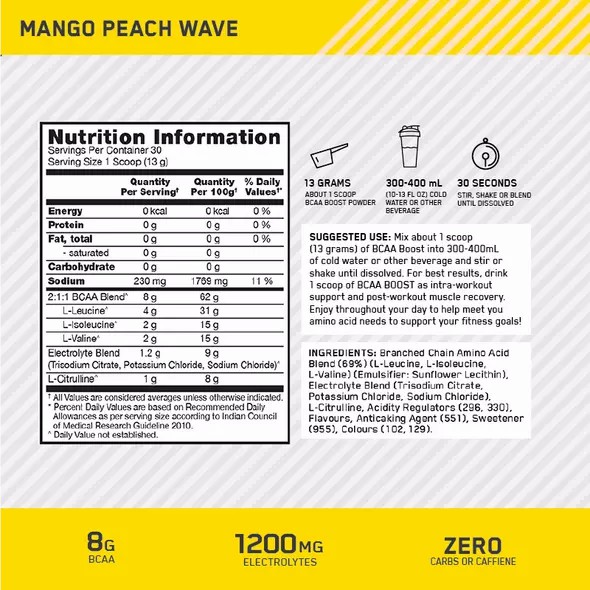Optimum Nutrition BCAA Boost Mango Peach 30 Serves Greece | 21DBXURYM