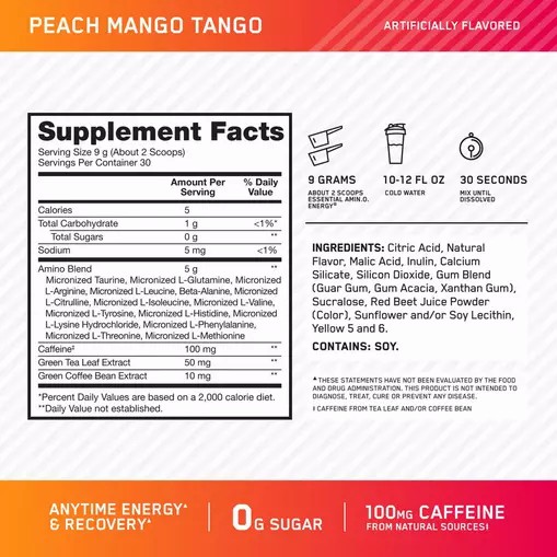 Optimum Nutrition ESSENTIAL AMIN.O. ENERGY® *new* Peach Mango Tango - Notify Me 0.6 lb - Notify me Greece | 64HEVTUFM