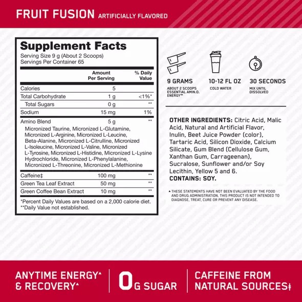 Optimum Nutrition ESSENTIAL AMIN.O. ENERGY® Fruit Fusion 1.29 lb (65 Servings) Greece | 46EFWXRGM