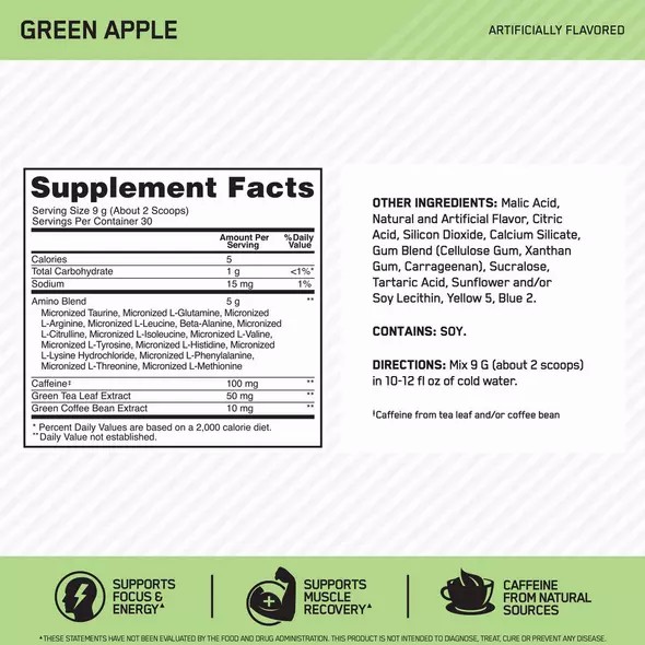 Optimum Nutrition ESSENTIAL AMIN.O. ENERGY® Green Apple 0.6 lb (30 Servings) Greece | 85WPBOZMK