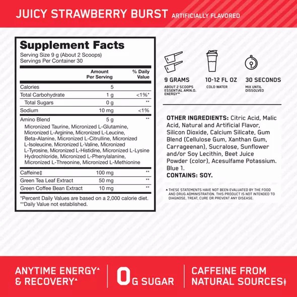 Optimum Nutrition ESSENTIAL AMIN.O. ENERGY® Juicy Strawberry - Notify Me 0.6 lb - Notify me Greece | 25PDZKFRA