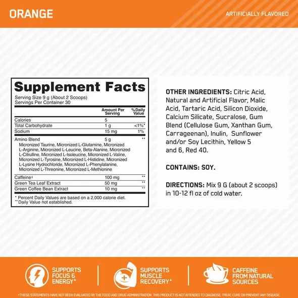 Optimum Nutrition ESSENTIAL AMIN.O. ENERGY® Orange 0.6 lb (30 Servings) Greece | 72XEWJASV