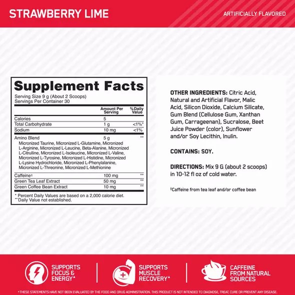Optimum Nutrition ESSENTIAL AMIN.O. ENERGY® Strawberry Lime 0.6 lb (30 Servings) Greece | 60BQUTJXW