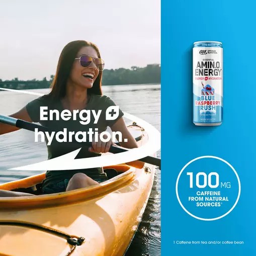 Optimum Nutrition ESSENTIAL AMIN.O. ENERGY+ Electrolytes Sparkling *new* Blue Raspberry Rush 355ml * 12 Cans (12 Servings) Greece | 18ZDBCMYE