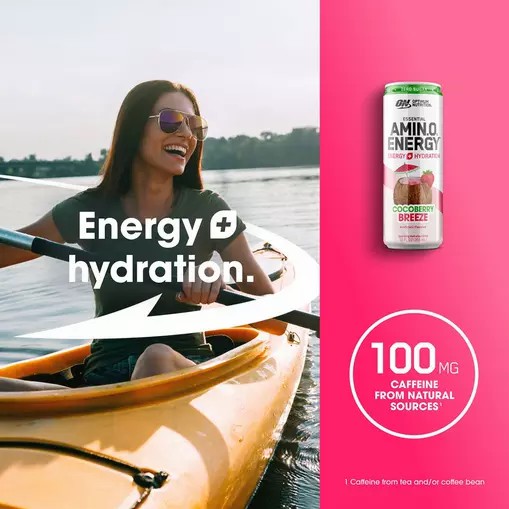 Optimum Nutrition ESSENTIAL AMIN.O. ENERGY+ Electrolytes Sparkling *new* Cocoberry Breeze 355ml * 12 Cans (12 Servings) Greece | 36QMTHBAL