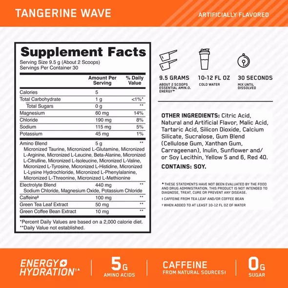 Optimum Nutrition Essential AMIN.O. ENERGY + Electrolytes Tangerine Wave 0.63 lb (30 Servings) Greece | 25MZOITDC