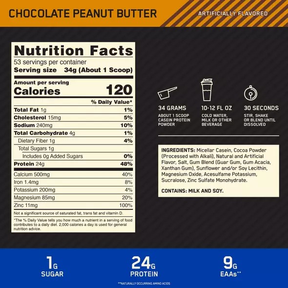 Optimum Nutrition GOLD STANDARD® 100% Casein Chocolate Peanut Butter 4 lb (53 Servings) Greece | 39SDXPTJO
