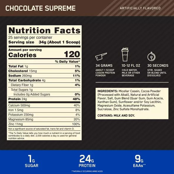 Optimum Nutrition GOLD STANDARD® 100% Casein Chocolate Supreme 2 lb (25 Servings) Greece | 52GAPMDCH