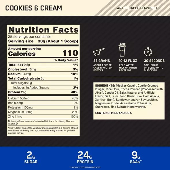 Optimum Nutrition GOLD STANDARD® 100% Casein Cookies & Cream 4 lb (53 Servings) Greece | 68RWMUVGC