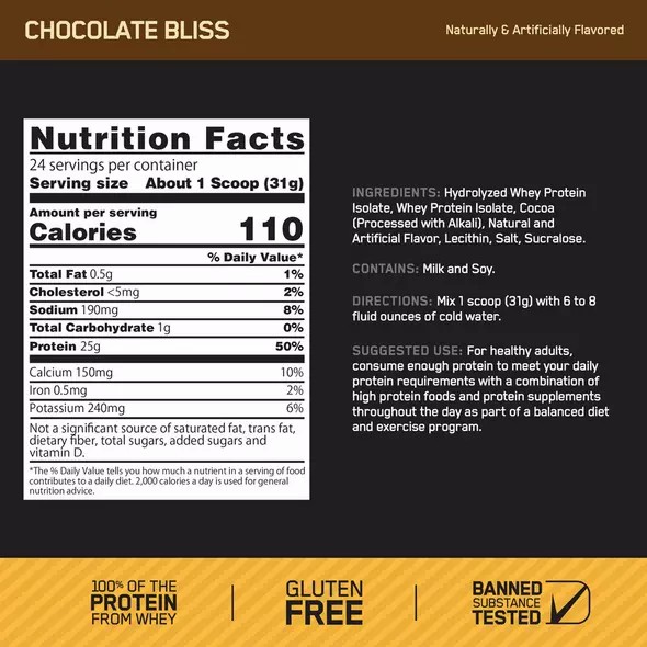 Optimum Nutrition GOLD STANDARD® 100% Isolate Chocolate Bliss 3 lb (44 Servings) Greece | 42ZCIRWEM