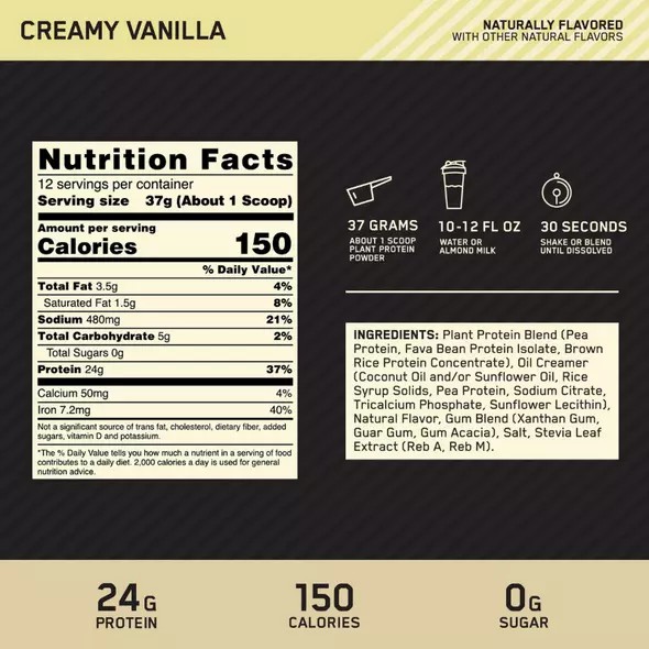 Optimum Nutrition GOLD STANDARD® 100% Plant Creamy Vanilla 0.98 lb (12 Servings) Greece | 61ROXZHWS
