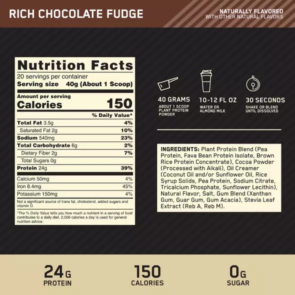 Optimum Nutrition GOLD STANDARD® 100% Plant Rich Chocolate Fudge 1.76 lb (20 Servings) Greece | 93DJSPBYA