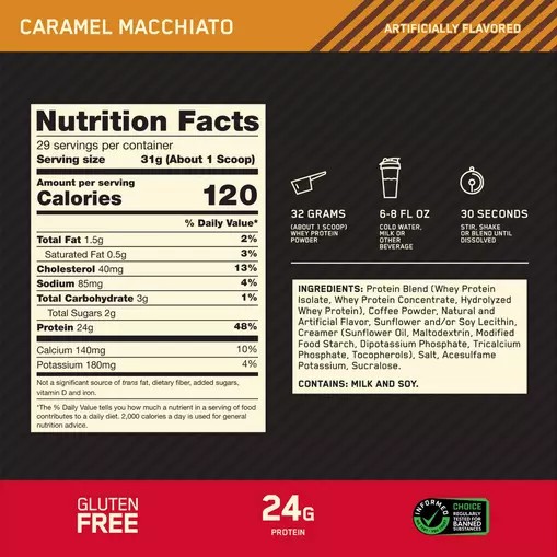 Optimum Nutrition GOLD STANDARD 100% WHEY™ *new* Caramel Macchiato 2 lb (28 Servings) Greece | 90UBSCZWE