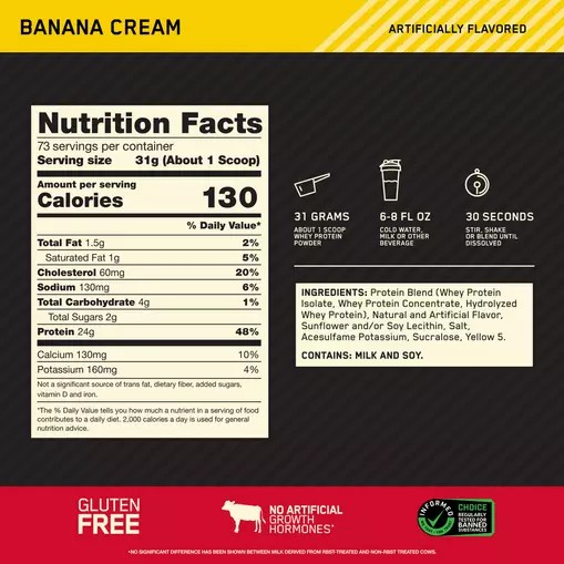 Optimum Nutrition GOLD STANDARD 100% WHEY™ Banana Cream 5 lb (73 Servings) Greece | 92TPUCGZQ