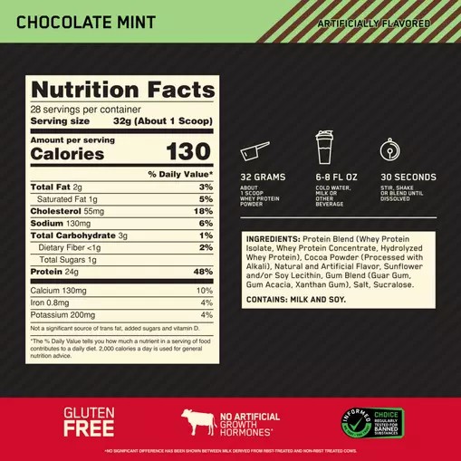 Optimum Nutrition GOLD STANDARD 100% WHEY™ Chocolate Mint 2 lb (28 Servings) Greece | 06WNTRDVG