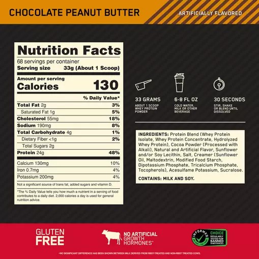 Optimum Nutrition GOLD STANDARD 100% WHEY™ Chocolate Peanut Butter 1.5 lb (22 Servings) Greece | 73CPBHLIF