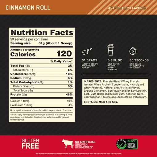 Optimum Nutrition GOLD STANDARD 100% WHEY™ Cinnamon Roll 2 lb (29 Servings) Greece | 20HUKJIYW