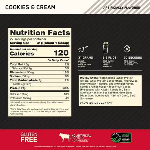 Optimum Nutrition GOLD STANDARD 100% WHEY™ Cookies & Cream 2 lb (27 Servings) Greece | 58RXPMVHU