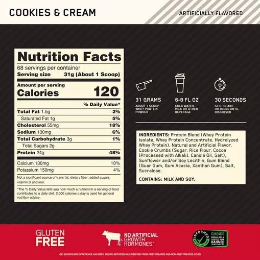 Optimum Nutrition GOLD STANDARD 100% WHEY™ Cookies & Cream 5 lb (68 Servings) Greece | 47KFJZWGM