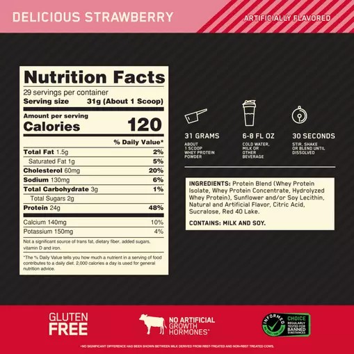 Optimum Nutrition GOLD STANDARD 100% WHEY™ Delicious Strawberry 2 lb (29 Servings) Greece | 75RTNWDPF