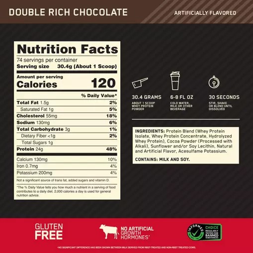 Optimum Nutrition GOLD STANDARD 100% WHEY™ Double Rich Chocolate 5 lb (74 Servings) Greece | 80IDHLROE