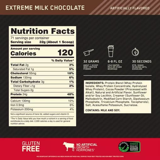 Optimum Nutrition GOLD STANDARD 100% WHEY™ Extreme Milk Chocolate 5 lb (71 Servings) Greece | 75NBKFRTS