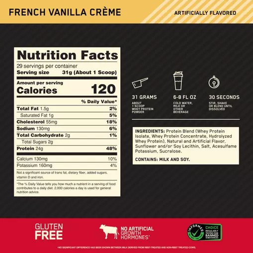Optimum Nutrition GOLD STANDARD 100% WHEY™ French Vanilla Creme 2 lb (29 Servings) Greece | 29CMJHNVB