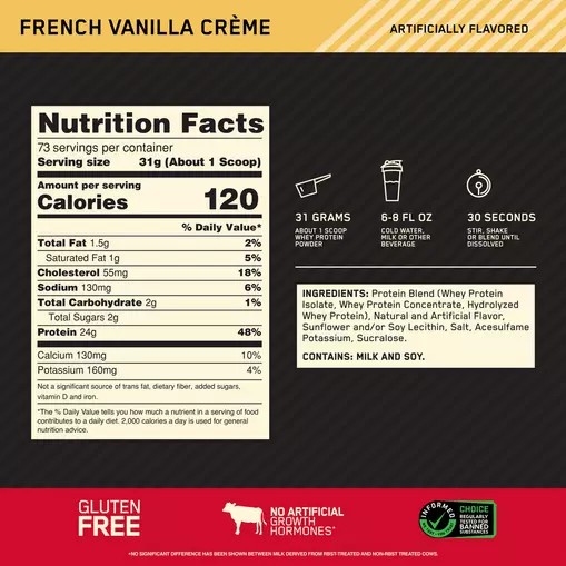 Optimum Nutrition GOLD STANDARD 100% WHEY™ French Vanilla Creme 5 lb (73 Servings) Greece | 31WRAUOFS
