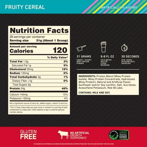 Optimum Nutrition GOLD STANDARD 100% WHEY™ Fruity Cereal 2 lb (29 Servings) Greece | 27QBOAUIL