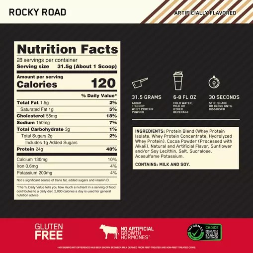 Optimum Nutrition GOLD STANDARD 100% WHEY™ Rocky Road 2 lb (28 Servings) Greece | 50RCTAFDK