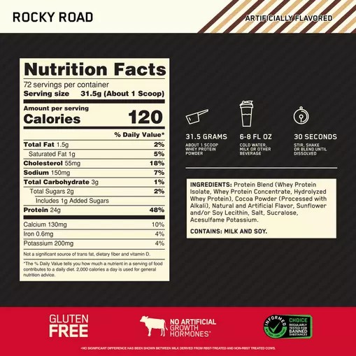 Optimum Nutrition GOLD STANDARD 100% WHEY™ Rocky Road 5 lb (72 Servings) Greece | 91JRQCPBM