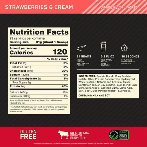 Optimum Nutrition GOLD STANDARD 100% WHEY™ Strawberries & Cream 2 lb (29 Servings) Greece | 17OJWNIZG