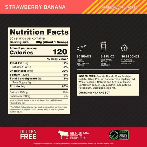 Optimum Nutrition GOLD STANDARD 100% WHEY™ Strawberry Banana 2 lb (30 Servings) Greece | 39RYHIPFM