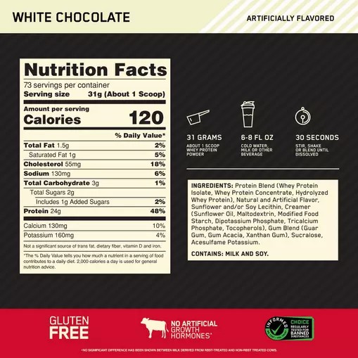 Optimum Nutrition GOLD STANDARD 100% WHEY™ White Chocolate 5 lb (73 Servings) Greece | 49AGZSCDQ