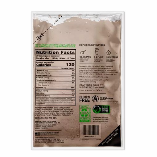 Optimum Nutrition GOLD STANDARD 100% WHEY™ Recyclable Refill Bag Double Rich Chocolate 2 lb (29 Servings) Greece | 25SQNCJMP
