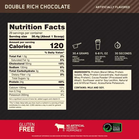 Optimum Nutrition GOLD STANDARD 100% WHEY™ Recyclable Refill Bag Double Rich Chocolate 2 lb (29 Servings) Greece | 25SQNCJMP