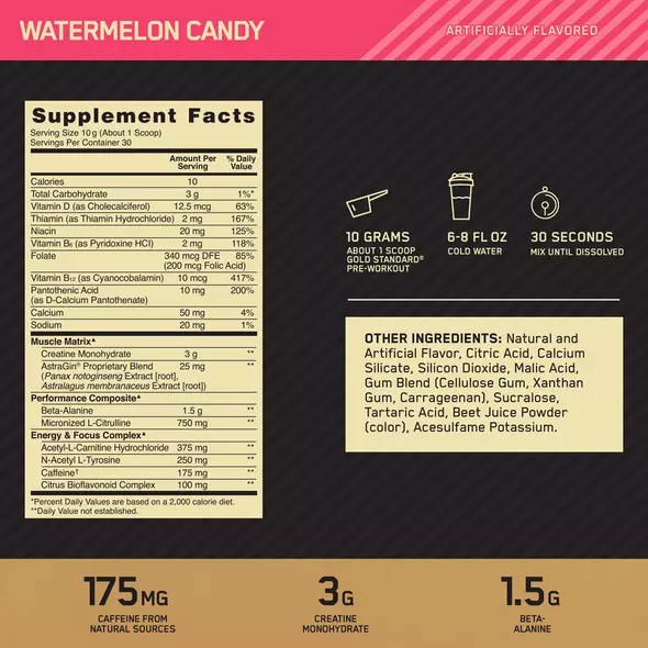 Optimum Nutrition GOLD STANDARD® Pre-Workout Watermelon 0.66 lb (30 Servings) Greece | 34HZMJUSR