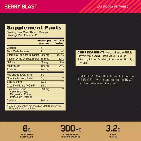 Optimum Nutrition GOLD STANDARD® Pre Advanced Berry Blast 0.88 lb (20 Servings) Greece | 62ROUJYZP