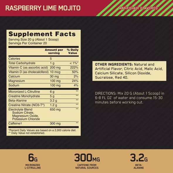 Optimum Nutrition GOLD STANDARD® Pre Advanced Raspberry Lime Mojito 0.88 lb (20 Servings) Greece | 91UAISYXK