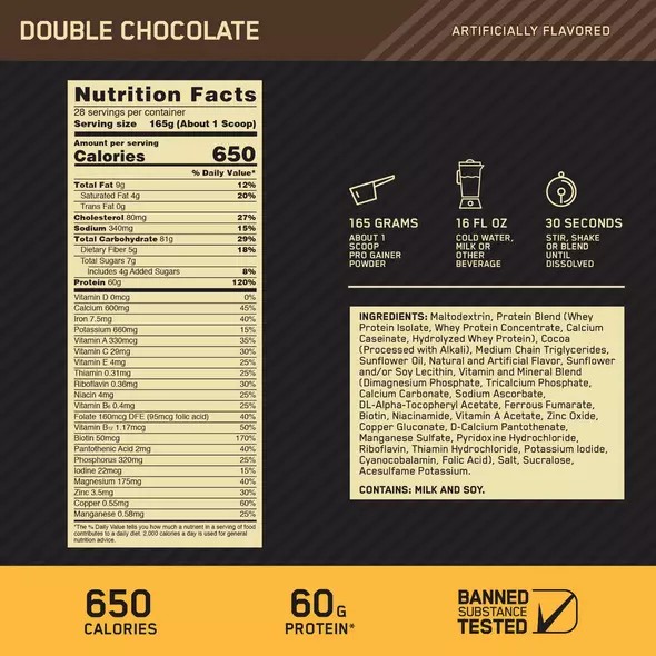 Optimum Nutrition GOLD STANDARD® Pro Gainer Double Chocolate 5.09 lb (14 Servings) Greece | 85PCHEVXQ