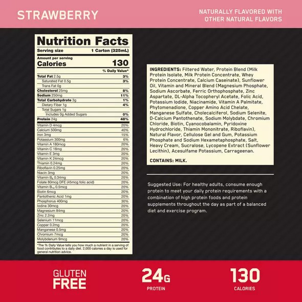 Optimum Nutrition GOLD STANDARD® Ready To Drink Protein Shake *new* Strawberry 12 Cartons (12 Servings) Greece | 69CLYPGQX