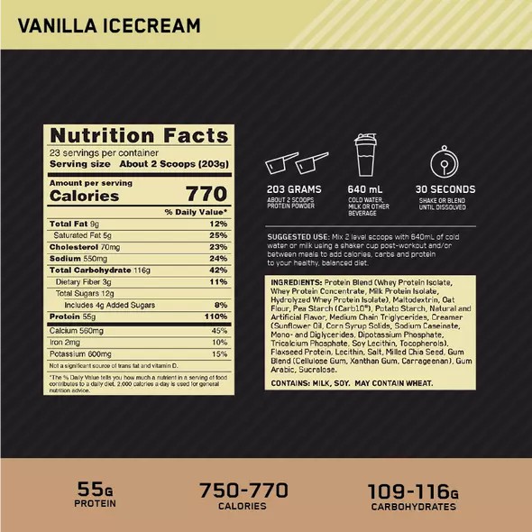 Optimum Nutrition Gold Standard Gainer Vanilla 4.67kg Greece | 05AVOTYMR