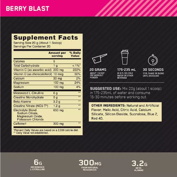 Optimum Nutrition Gold Standard Pre Advanced Berry Blast 20 Serves Greece | 71PSTMOJR