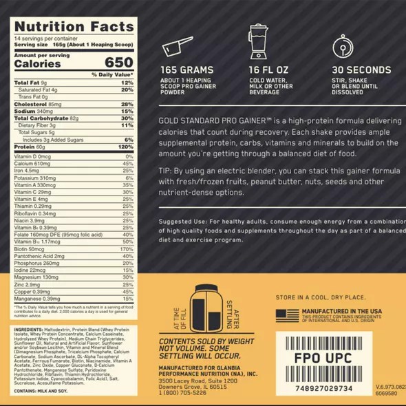 Optimum Nutrition Gold Standard Pro Gainer Vanilla 2.27kg Greece | 61WXGUPLI