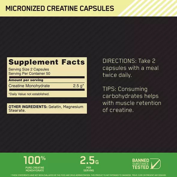 Optimum Nutrition Micronized Creatine Capsules 100 Capsules (50 Servings) Greece | 64HVSUCAB