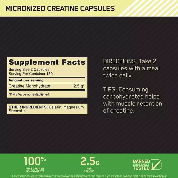Optimum Nutrition Micronized Creatine Capsules 300 Capsules (150 Servings) Greece | 51ARLNKZG