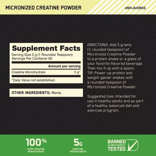Optimum Nutrition Micronized Creatine Powder Unflavored 0.66 lb (60 Servings) Greece | 61TFSQKYB