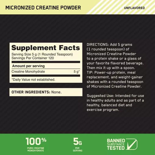 Optimum Nutrition Micronized Creatine Powder Unflavored 1.32 lb (120 Servings) Greece | 82JEAVICN